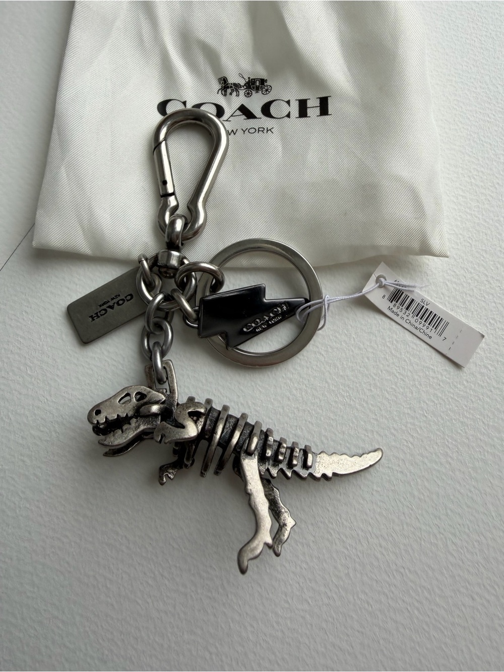 NWT Coach Rexy Silver 3D Bag Charm-  T-Rex Skeleton Keychain